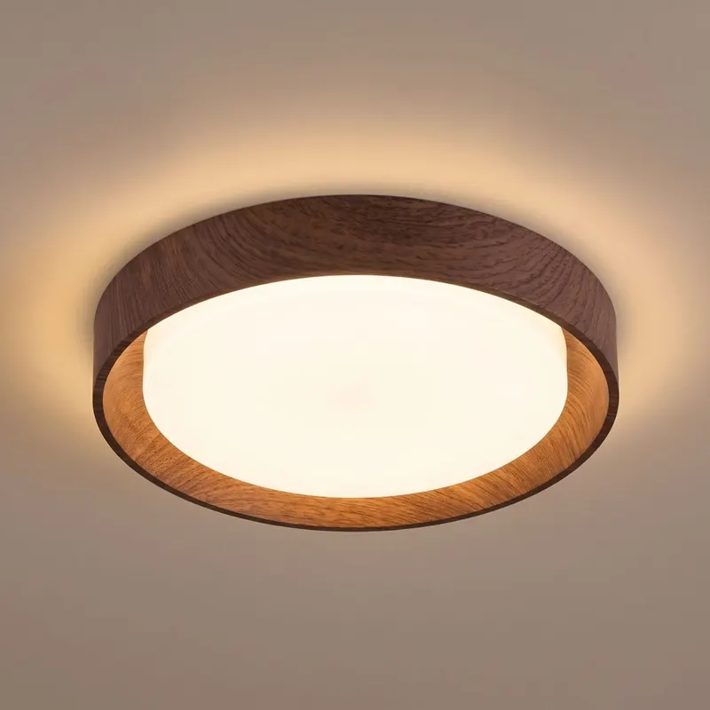 Plafon LED Lamego acabamento imbuia, aceso